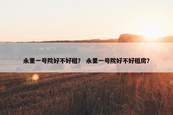 永里一号院好不好租？ 永里一号院好不好租房？