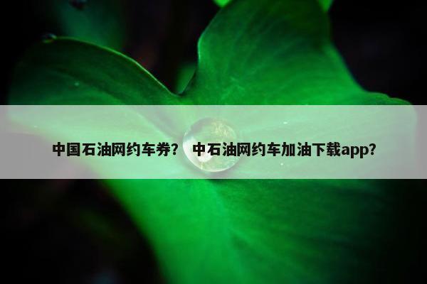中国石油网约车券？ 中石油网约车加油下载app？
