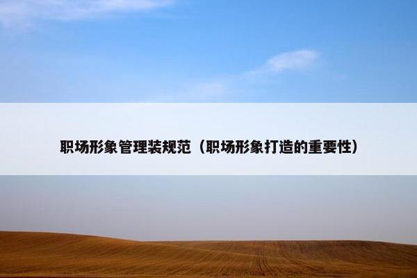 职场形象管理装规范（职场形象打造的重要性）