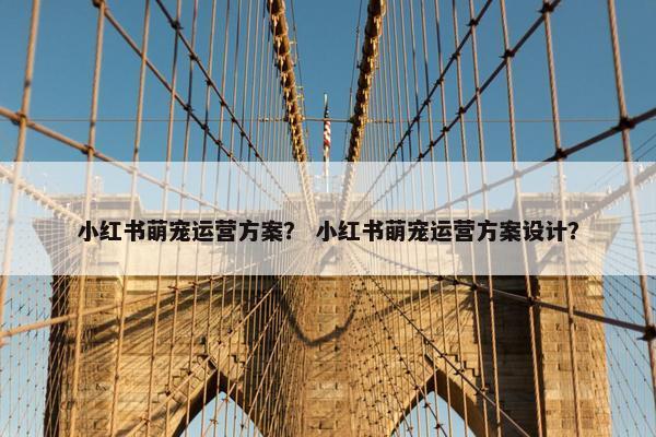 小红书萌宠运营方案？ 小红书萌宠运营方案设计？
